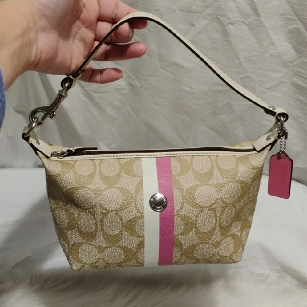 Auth Coach Tan/Pink Mini Y2k Shoulder Bag W Matching Wallet & Extender